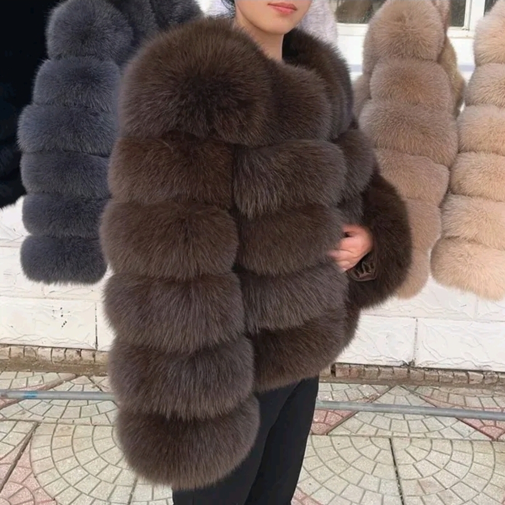 Luxurious Brown Authentic Fox Fur Coat